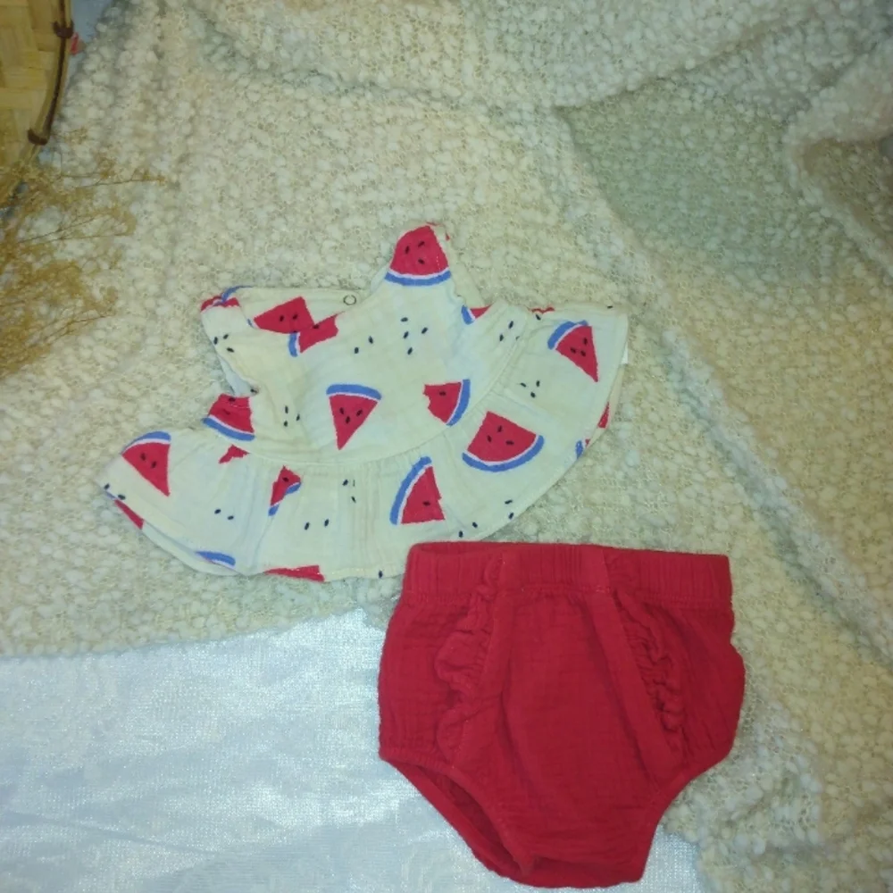 Watermelon Print Kids Skirt and Red Shorts Set